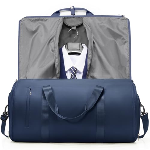 Image of Convertible Garment Bags for Travel Carry On Garment Bag For Men Women Foldable Duffle Bag For Travel,2 in 1 Hanging Suitcase Suit Travel Bags （Navy Blue）