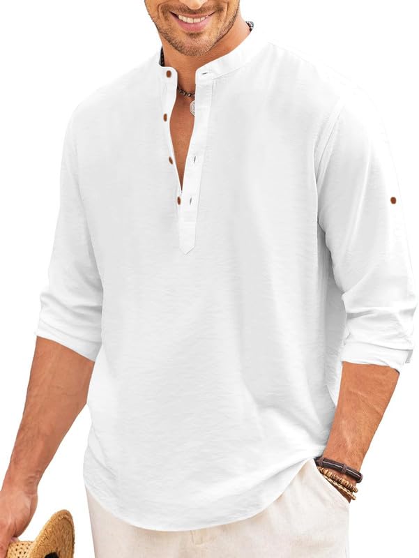 Royalscout Men's Regular Fit Solid Cotton Blend Straight Short Kurta | Full Sleeves Kurta White