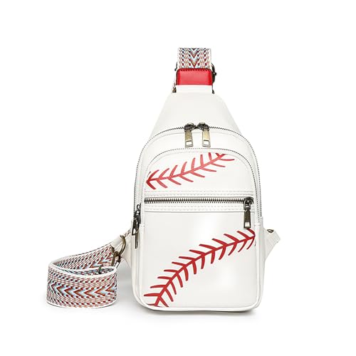 Image of FAYBA Small Sling Bag for Women Crossbody Fanny Pack, Baseball Print PU Leather Wide Guitar Strap Chest Sling Backpack Purse