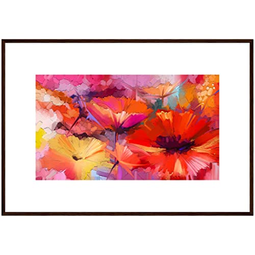 Art mural floral fleurs aquarelles pour habiller un grand mur vide cadre bois