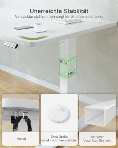 JUMMICO Höhenverstellbarer Schreibtisch 160 x 70 cm, USB-A-Anschluss – Ansicht 5