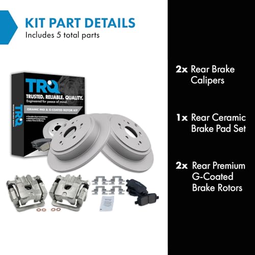 Image of TRQ Rear Brake Pad and Rotor Set Ceramic G Coated Rotors Calipers | For 2001-2006 Acura MDX 2003-2008 Honda Pilot