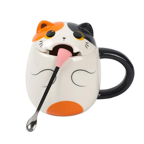 I-TOTAL® - Taza de café y té única, cuchara con diseño de lengua divertida, regalo perfecto para niños y adultos 400 ml (ORANGE CAT)