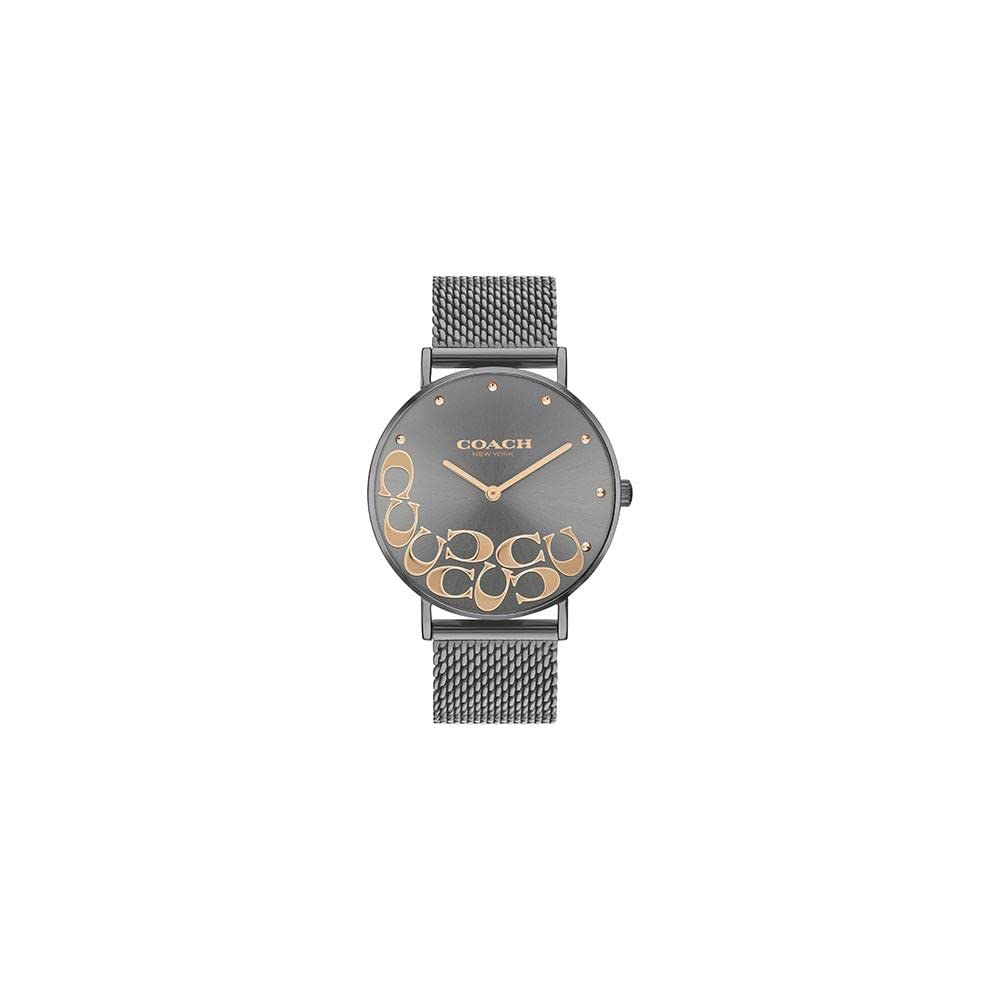COACH 14503825 Perry Grey/Gold Logo Dial Grey Mesh Band Stainless Steel Women's Watch, Grey