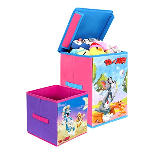 Image of PrettyKrafts Tom and Jerry Kid's Fabric Toys Organizer (Purple, Big and Small) Set of 2 Pieces