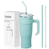 Tumzak 40oz Tumbler with Handle and Straw Lid Double Wall Vacuum Insulated Stainless Steel Travel Mug Tumbler Resuable Leak-proof Water Bottle for Iced Coffee (Seafoam)