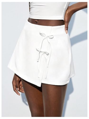 MakeMeChic Women's Bow Knot Mini Skirt Asymmetrical Hem Wrap A Line Summer Y2K Short Skirts2