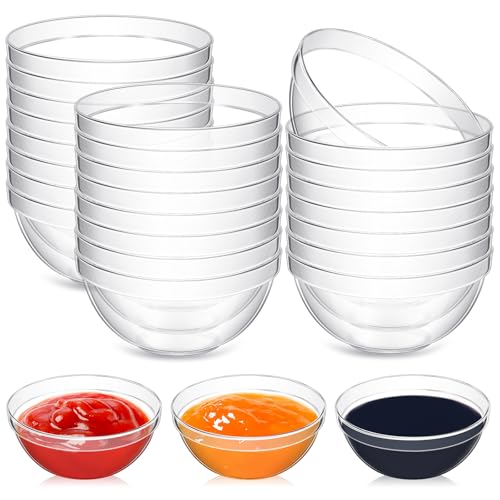 Teenyyou 30 Pcs 3" 2.6 oz Small Clear Plastic Bowls Mini Meal Prep Bowl Round Stackable Ingredient Containers for Dipping Sauce, Spice, Nuts, Snack, Ice Cream, Candy Dishes, Dessert