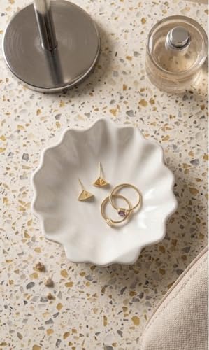 Image of TREETRUNK Handmade Concrete Sea Shell Trinket Tray | Jewellery /Makeup /Table Organizer l Home Decor l Candle Tray | Multipurpose (13.8x13.4x3.9cm) White