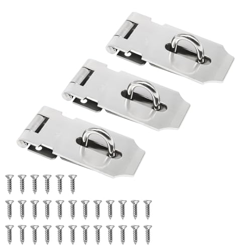 zDwfDc 3 Pack Door Lock Latch, 3 Inch Hasp Latch Stainless Steel Safety Padlock Latch, Extra Thick Gate Lock with 30PCS Screws DD030-3