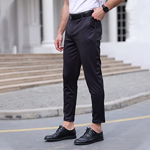 Men's Business Pants Skinny Fit Plaid Flat-Front Stretch Slim Stylish Casual Golf Dress Pants #TOP5