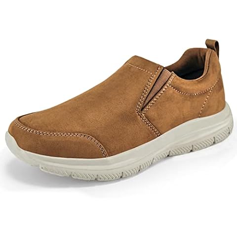 TIOSEBON Men's Comfy Leather Loafers - Lightweight Casual Slip On Walking Driving Shoes 11 UK Reddish Brown Cover