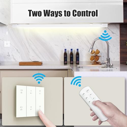 Image of LED Tube Light Fixture with Plug Under Cabinet Lighting Dimming and Color With Remote wireless wall switch 36 inch 25W 2500LM 3000-6500K adjustable LED Tube Light Fixture for Cabinet Closet Office
