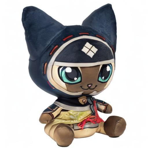 Monster Hunter Plüschfigur Kamura Palico schwarz/beige, aus zertifiziertem recyceltem Polyester, mit Hangtag.