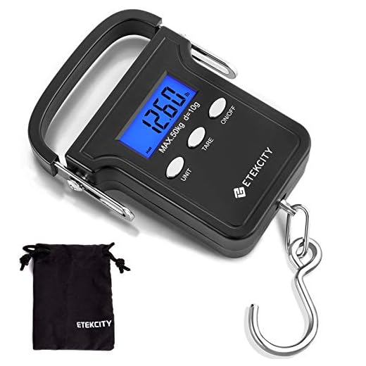 Etekcity Fishing Scale with Backlit LCD Display, 110lb/50kg Digital Electronic Hanging Hook Scale with Batteries and Carry Pouch Included, Black, Non-Slip Handle