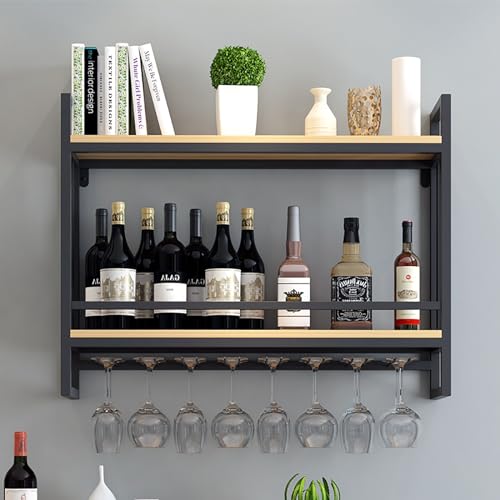 Étagère de rangement industrielle suspendue en métal noble pour verres et vin - 3