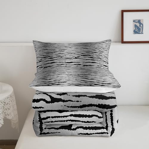 Image of Feelyou Black Grey Comforter Set King for Kids Boys Girls Bedding Set Jungle Animal Comforter Teens Toddler Safari Animal Fur Print Duvet Set 3Pcs