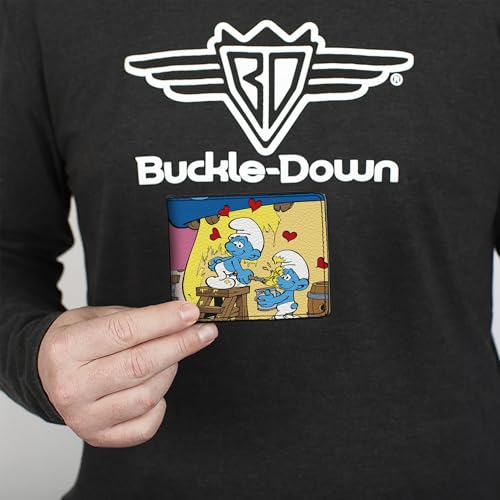 Buckle-Down The Smurfs Wallet, Bifold, The Smurfs Smurfette Painting Scene Pose and Title Logo, Vegan Leather3