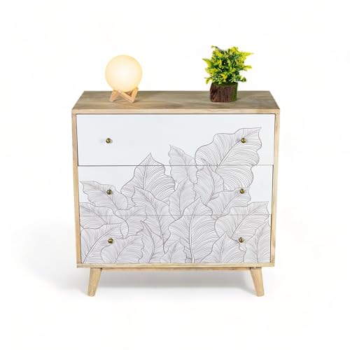 Image of Solid Wood Ranthambore Chest of Drawer | Dresser with 3 Drawers | Wooden Chest of Darwers | Chest of Drawers with Storage | Finish- Natural and White
