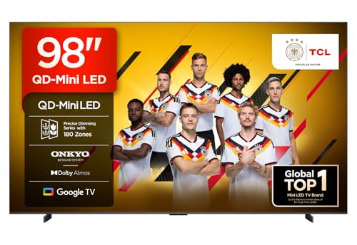 TCL 98 Zoll 98Q6C QLED Mini LED Fernseher, 4K HDR Premium, Dolby Vision IQ & Atmos, Onkyo 2.1, Smart Google TV, 144Hz Motion Clarity Pro, AMD FreeSync Premium Pro, HDMI 2.1, AirPlay 2