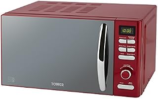 Tower T24019R Infinity Digital Solo Microwave with 6 Power Levels, 8 Auto Cook Options, 60 Minute Timer, Defrost Function, Stylish Mirrored Door, 800 W, 20 Litre, Red