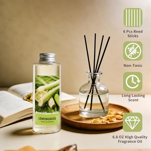 Image of STRN Lemongrass Reed Diffuser Oil Refill, Diffuser Refills with Stick 200ML