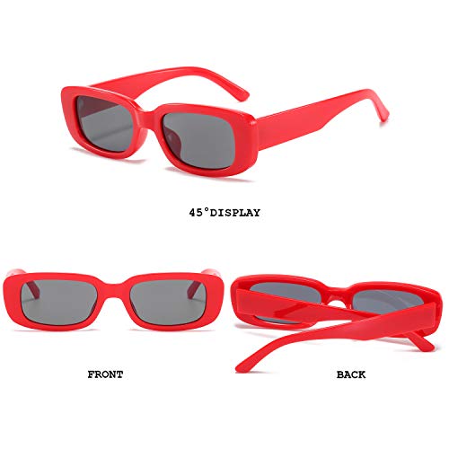 Image of BUTABY Rectangle Sunglasses for Women Retro Driving Glasses 90's Vintage Fashion Narrow Square Frame UV400 Protection