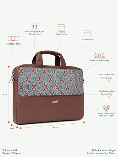 Image of ZOUK Arin Laptop Bag | Slim & Stylish Laptop Bag for Women Office Use | Fits 15.6+ Inch Laptop | Padded Compartment Fits up to 17 Inch Laptop | Water-Resistant | Lightweight