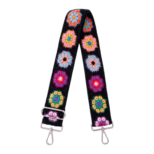 Image of Crochet Flower Purse Strap Embroidery Crossbody Shoulder