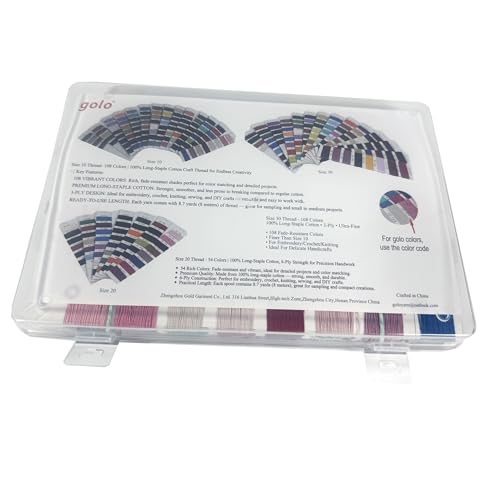 Image of golo Crochet Thread Size 10-108 Color Card 108 Skeins Embroidery Thread Set Elegant Gift Box Set with Tools 100% Long-Staple Cotton Embroidery Floss