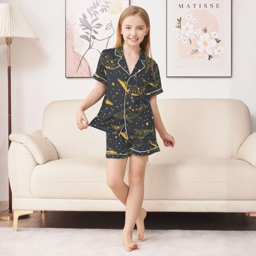senya Golden Line Whale Satin Summer Pajama Sets Silk Short Sleeve Button Down Sleepwear4