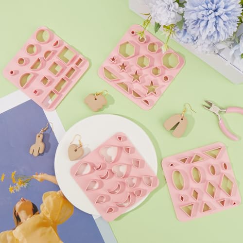 GORGECRAFT 4 Styles Star Rhombus Heart Polymer Clay Cutters Pink Love Plastic Clay Cutters Drop Fanshaped Jewerlry Making Tools Plastic Clay Earring Hooks Cutters Sculpting Tools Set for Women - Image 4