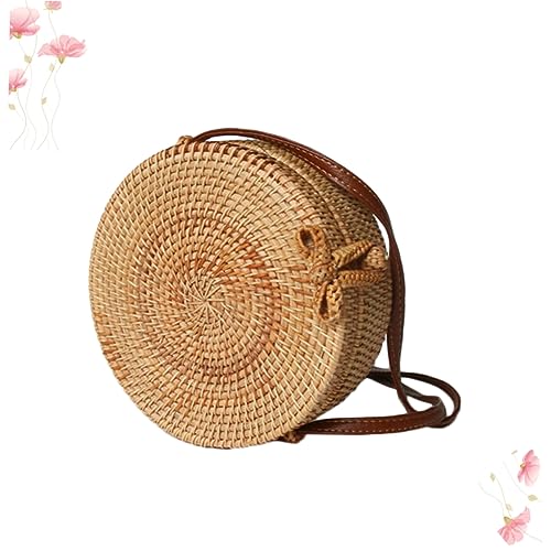 PartyKindom Handmade Natural Rattan Woven Crossbody Bag with Bowknot Buckle Eco Friendly Cotton Lined Shoulder Bag for Women Durable Straw Handbag for Daily Casual Use
