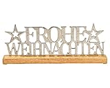 matches21 Aufsteller Schriftzug Frohe Weihnachten Dekoaufsteller Weihnachten Metall Holz Silber Natur 1 STK 36x14x5 cm