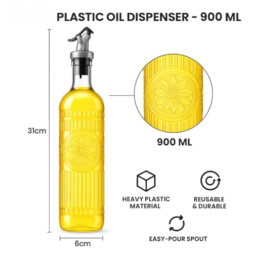 Image of 900ML Oil Dispenser Bottle | Heavy Premium Plastic Oil Pourer with Mandala Design | BPA-Free, Leakproof Cooking Oil Container with Easy Flow Spout for Kitchen (Transparent) (Mark 2)