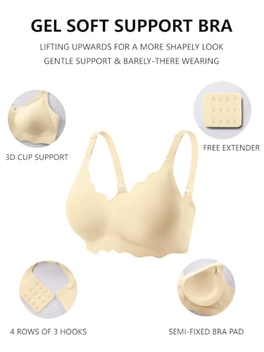 Image of COCOMARTS Jelly Bras for Women No Underwire Scalloped Wireless Push Up Bra
