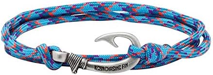Chasing Fin Fish Hook Pendant Bracelet - Cool 30-Inch Military-Grade 550 Paracord Bracelet & Anklet - Adjustable Size, 100% Nylon Nautical & Fishing Accessory - J-Hook Pendant, Pewter - Nebula