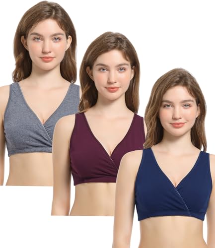 Image of CAKYE 3 Pack Cotton Maternity Nursing Bras Breastfeeding Sleep Bralette