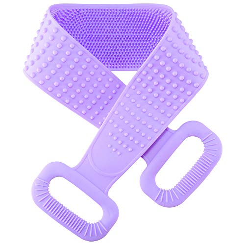 Silicone Back Scrubber for Shower, Long Bath Body Brush, Silicone Body Towel for Exfoliating, Cleansing, SPA & Massage, Upgrade Length to 30 inch More Suitable for Adults(Purple)