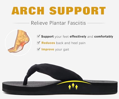 Image of KuaiLu Flip Flops for Women with Arch Support Summer Beach Thong Sandals | Comfortable Yoga Mat Walking Shoes Cushion Slip On Casual Outfits Indoor Outdoor