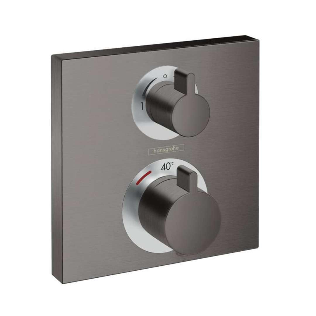 hansgrohe Ecostat Square - bateria termostatyczna podtynkowa, armatura łazienkowa z zabezpieczeniem przy 40 °C, thermostat kwadratowy, kran do 2 odbiorników, czarny chrom szczotkowany, 15714340