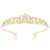 TOBATOBA Golden Tiara and Crown for Women Girls, Crystal Wedding Tiaras for Bride, Princess Bridal Tiara Quinceanera Crown for Birthday Prom Halloween Cosplay Hair Accessories