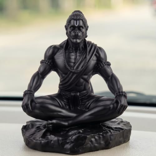Image of Black Hanuman Idol for Car Dashboard | Bajrangbali Murti for Home Temple & Office Decor | Spiritual Protection & Good Luck Showpiece