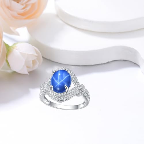 MRENITE Vintage 2ct Blue Star Sapphire Engagement Ring for Women Solid 10k 14k 18k Gold Promise Ring 6 rays Oval Star Gemstone Rings Christmas For Mom Wife Lover2