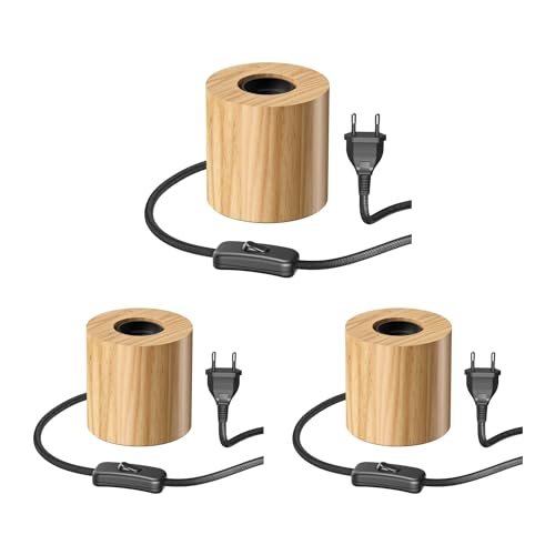 [Cavo tessile] - La lampada in legno è dotata di un cavo tessile nero di alta qualità con un semplice interruttore a clip, che facilita l'accensione e lo spegnimento della luce.