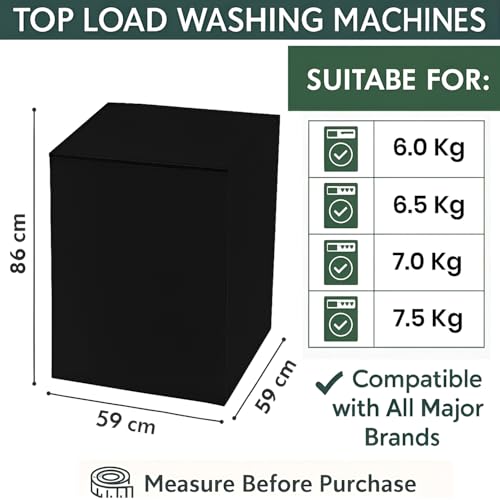 Image of DALUCI Top Load Fully Automatic Washing Machine Cover for 6 kg, 6.5 kg, 7kg & 7.5 kg | Waterproof & Dustproof Polyester Fabric with Zipper | Protective Cover for Washing Machine (Black, 59X59X86 CM)