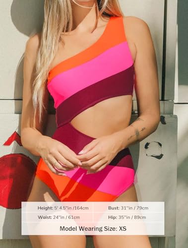 CUPSHE Women's One Piece Swimsuit One Shoulder Bathing Suit Cutout Color Block Swimwear4