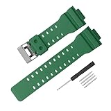 時計ベルト 取付幅16mm 純正バンド互換品 防水ストラップ カシオ G-8900A GR-8900A GW-8900A GA-110 GA-100 GD-100 GD-110 (グリーン)