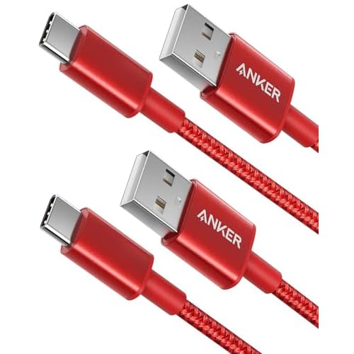 Anker Type C Cable, [2-Pack 3Ft] Premium Nylon USB-C to USB-A Fast Charging Type C Cable, for iPhone 17/16/15, iPad Pro, Samsung Galaxy, MacBook Pro,and More(Red 0.9M+0.9m Red 2