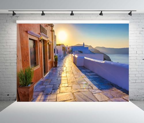 BELECO fondo fotográfico tela 8x6FT azul Grecia miniatura 3